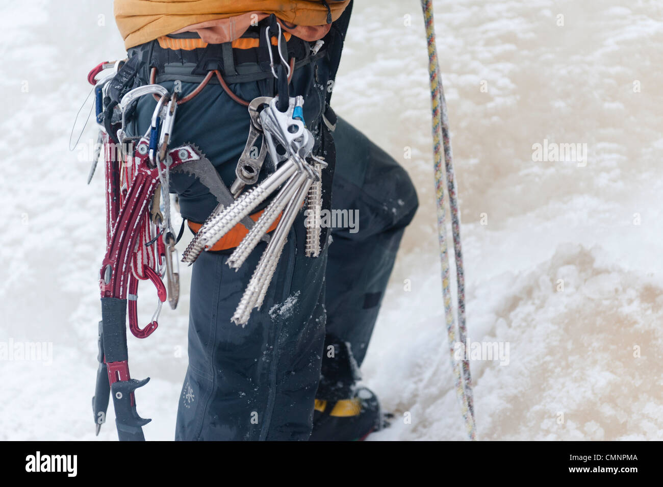 Ice climbing in Korouoma, Posio, FInnish Lapland. Stock Photo