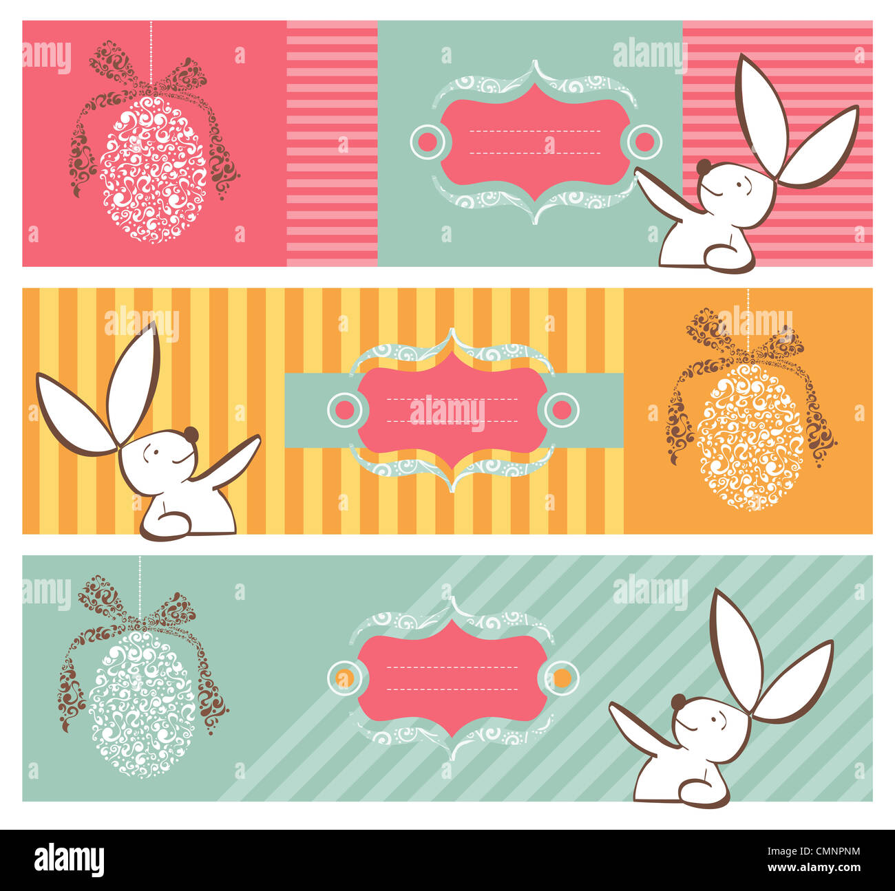 Easter Egg In Tribal Style And Rabbit Banner Background Set