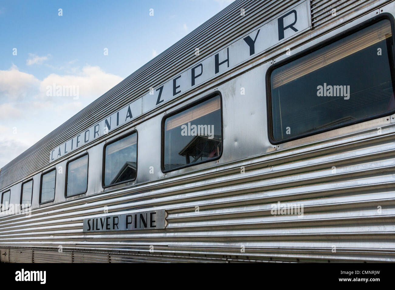 Vintage rail cars, many from 1920s, in train yard at Austin and Texas