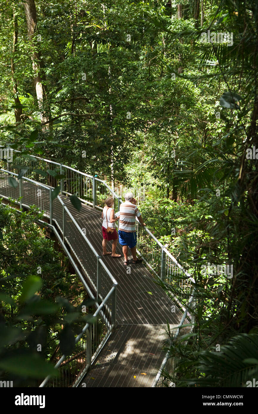 Tourists on aerial walkway at the Daintree Rainforest Discovery Centre. Daintree National Park, Queensland, Australia Stock Photo