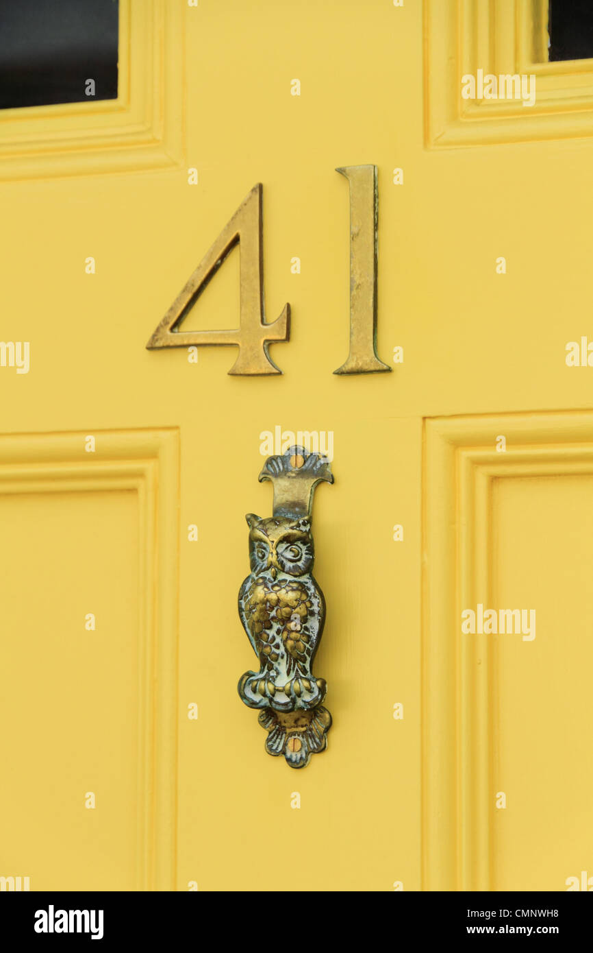 An Owl Door Knocker On A Yellow Door Number Forty One 41 In Lewes