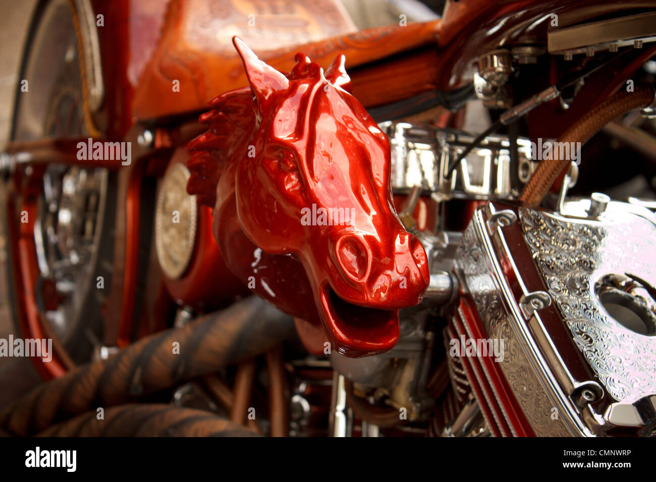 Close-up detail of Pro Rodeo Champions Chopper bike. Stock Photo