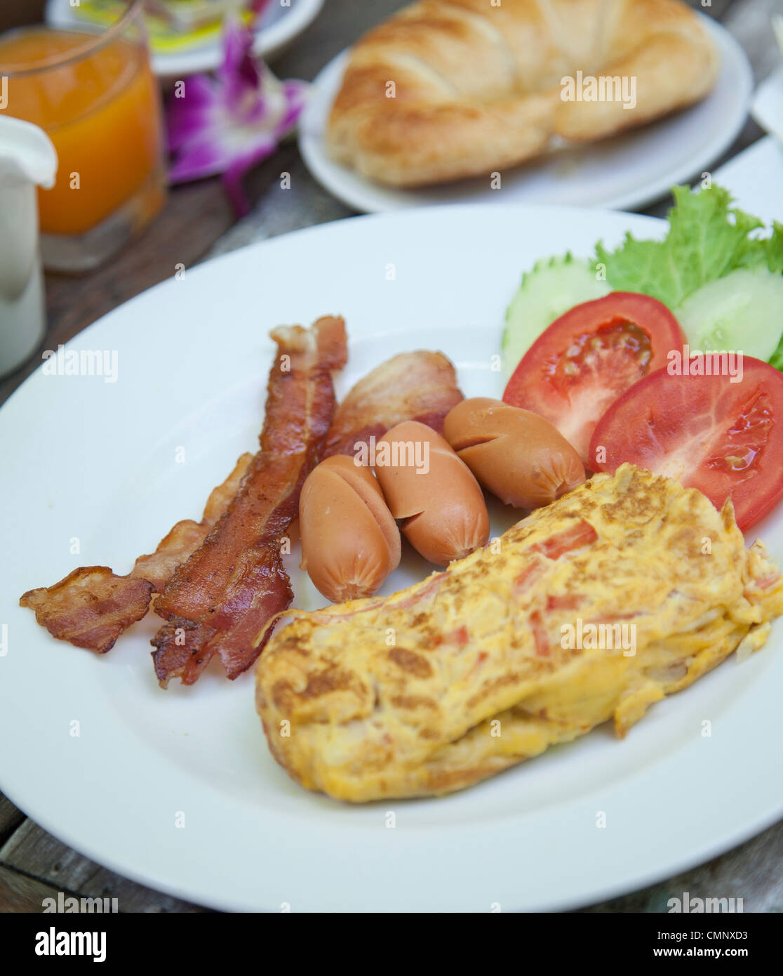 American breakfast, eggs, bacon, coffee Stock Photo