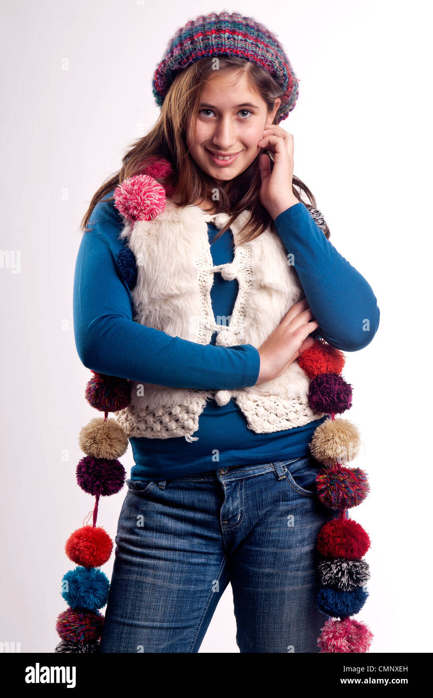 Beautiful young girl posing isolated in white Stock Photo - Alamy
