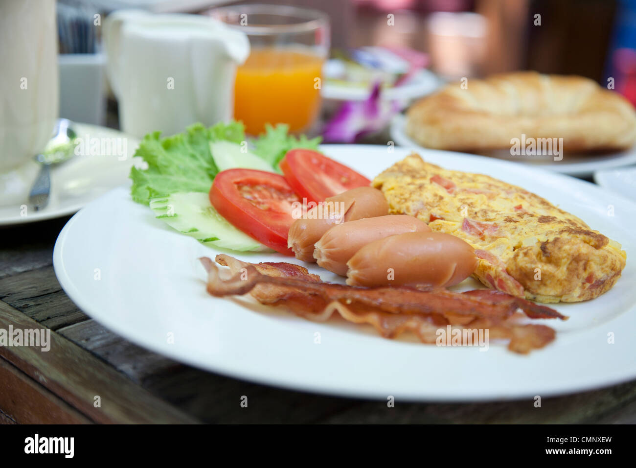 American breakfast, eggs, bacon, coffee Stock Photo