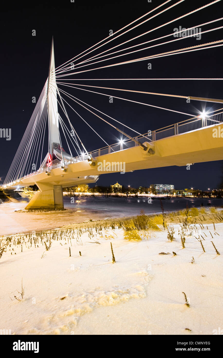 Esplanade Riel bridge crossing the Red River connecting downtown Winnipeg to St. Boniface