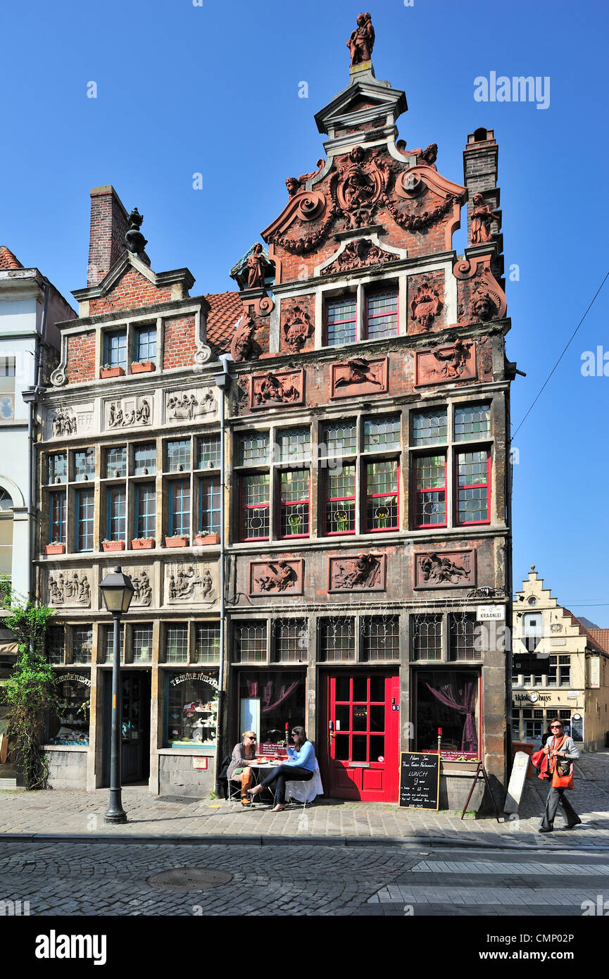 Famous medieval façades of the shop Temmerman and restaurant De Hel / The Hell at the city Ghent, Belgium Stock Photo