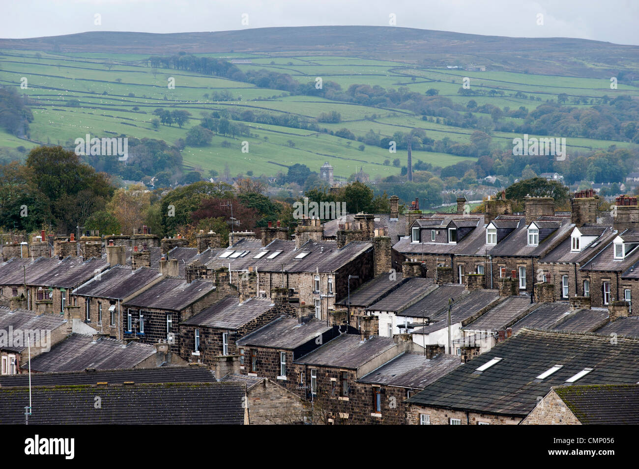 Roofs and chimneys of terraced houses in Skipton, North Yorkshire Stock