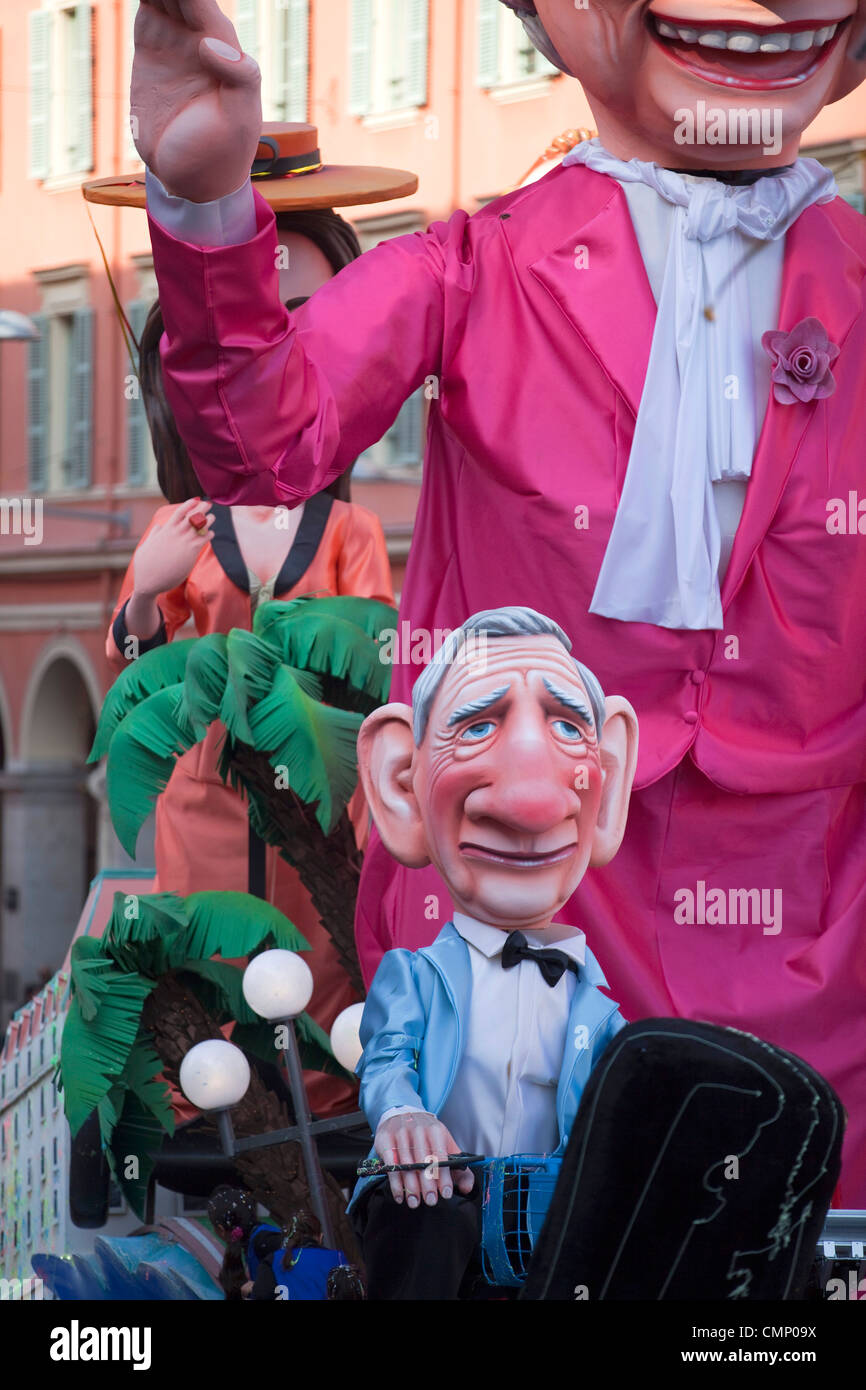 Carnaval de Nice 2012. cartoon effigy of HM Queen Elizabeth 2nd & price  Charles during Carnival parade. 124963 Nice Carnival Stock Photo - Alamy