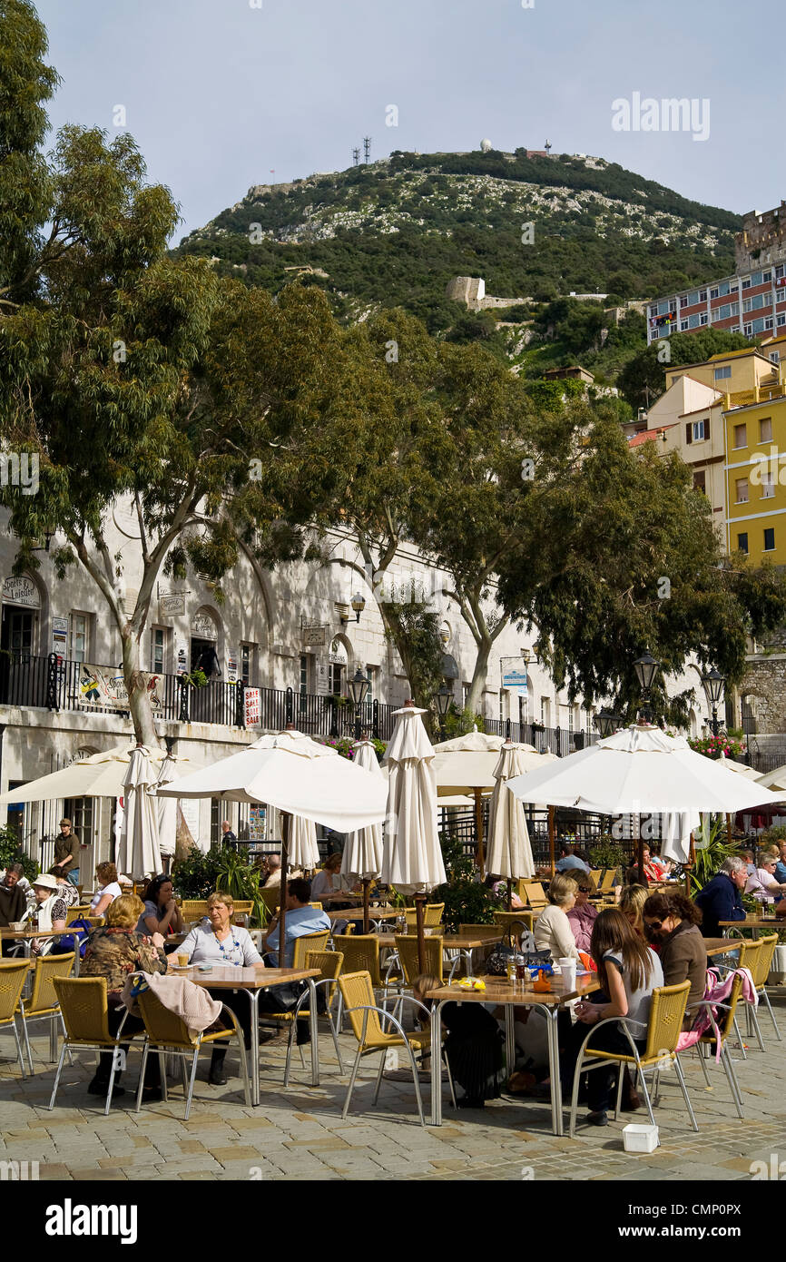 Cafés in Casemates Square, Rock of Gibraltar, Stock Photo
