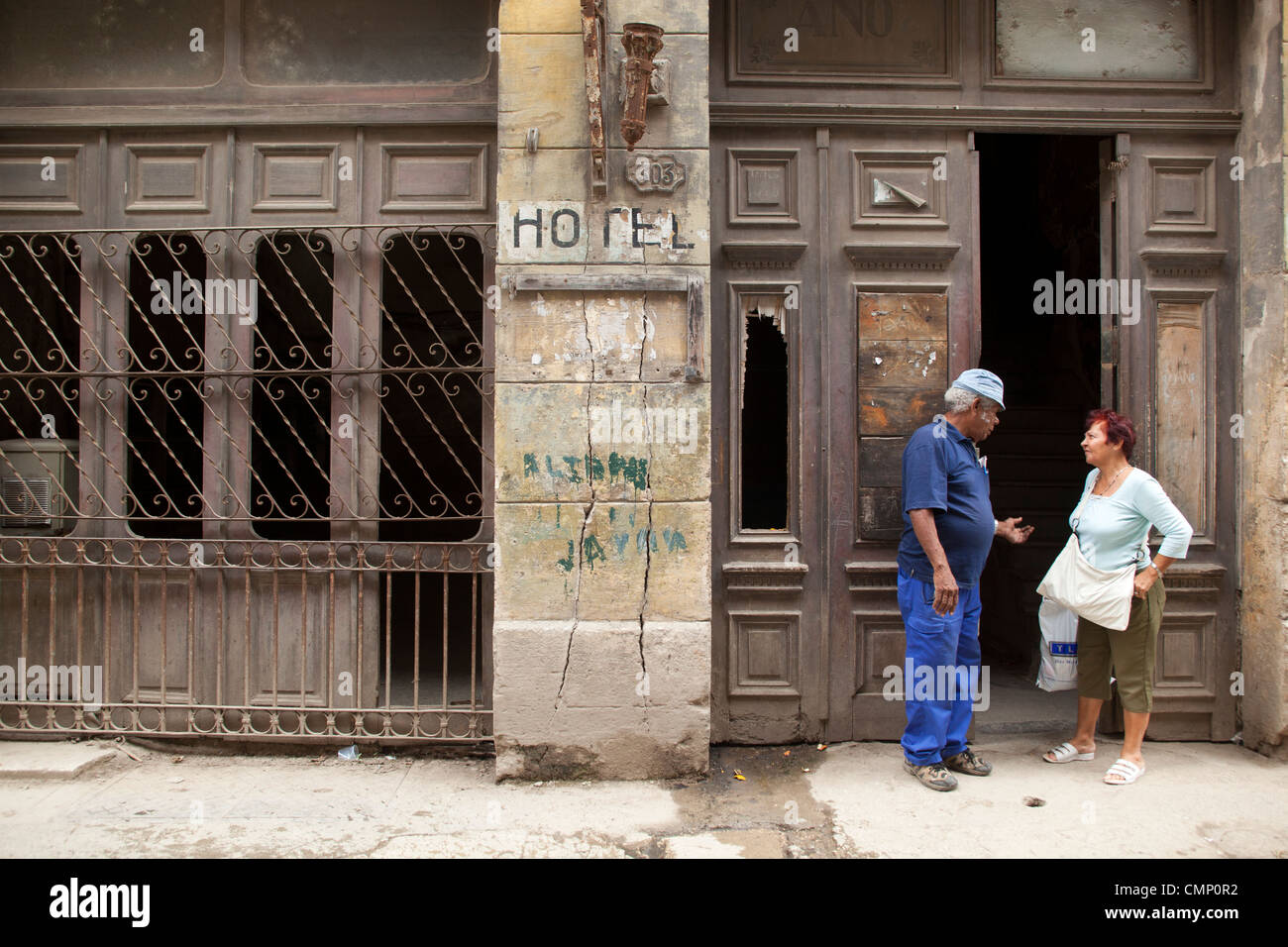 Old hotel building in Old Havana Cuba Stock Photo