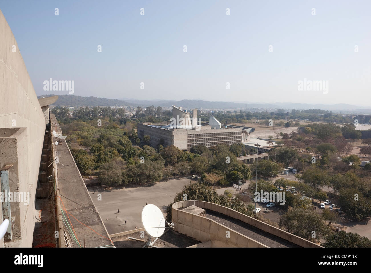 the Legislative Assembly building in the modern city of Chandigarh viewed from the rooftop of the Secretariat building Stock Photo