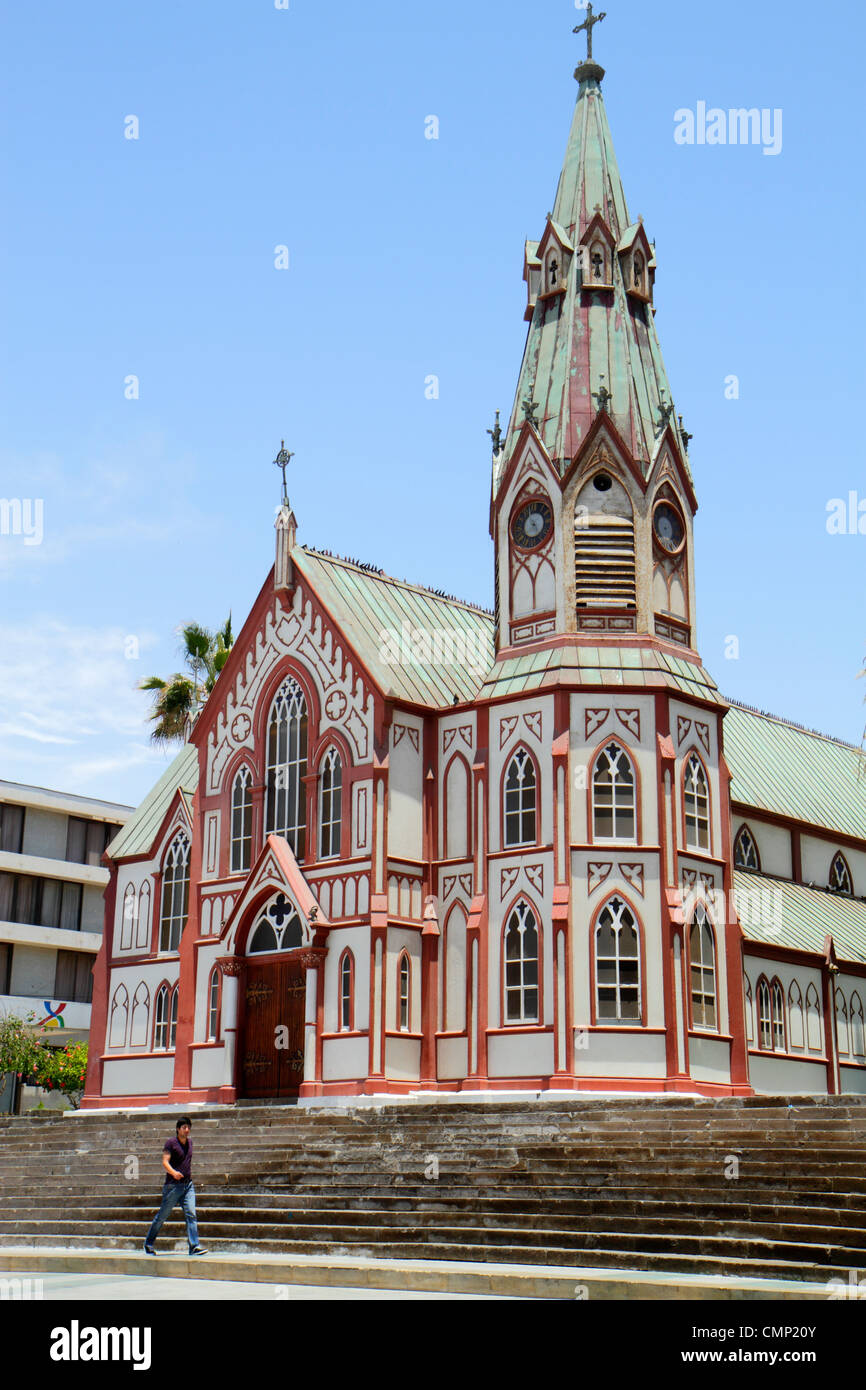 Arica Chile,Plaza Colon,San Marcos Cathedral,church,religion,historic landmark,neo Gothic,architecture cast iron structure,Gustave Eiffel workshop,ste Stock Photo