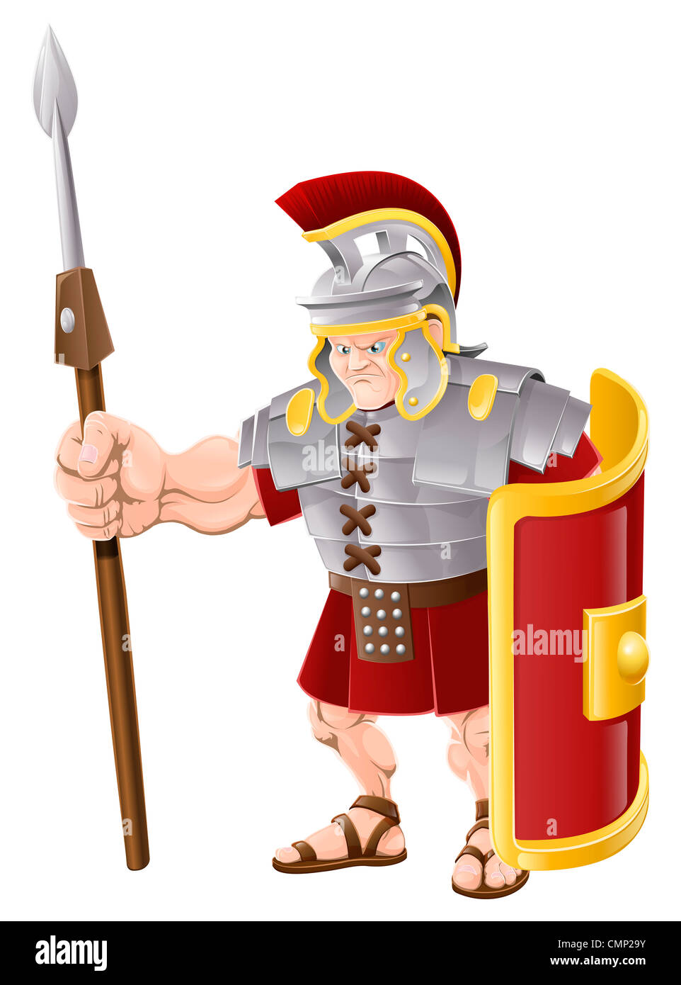 Illustration of strong looking Roman soldier with spear and shield Stock Photo