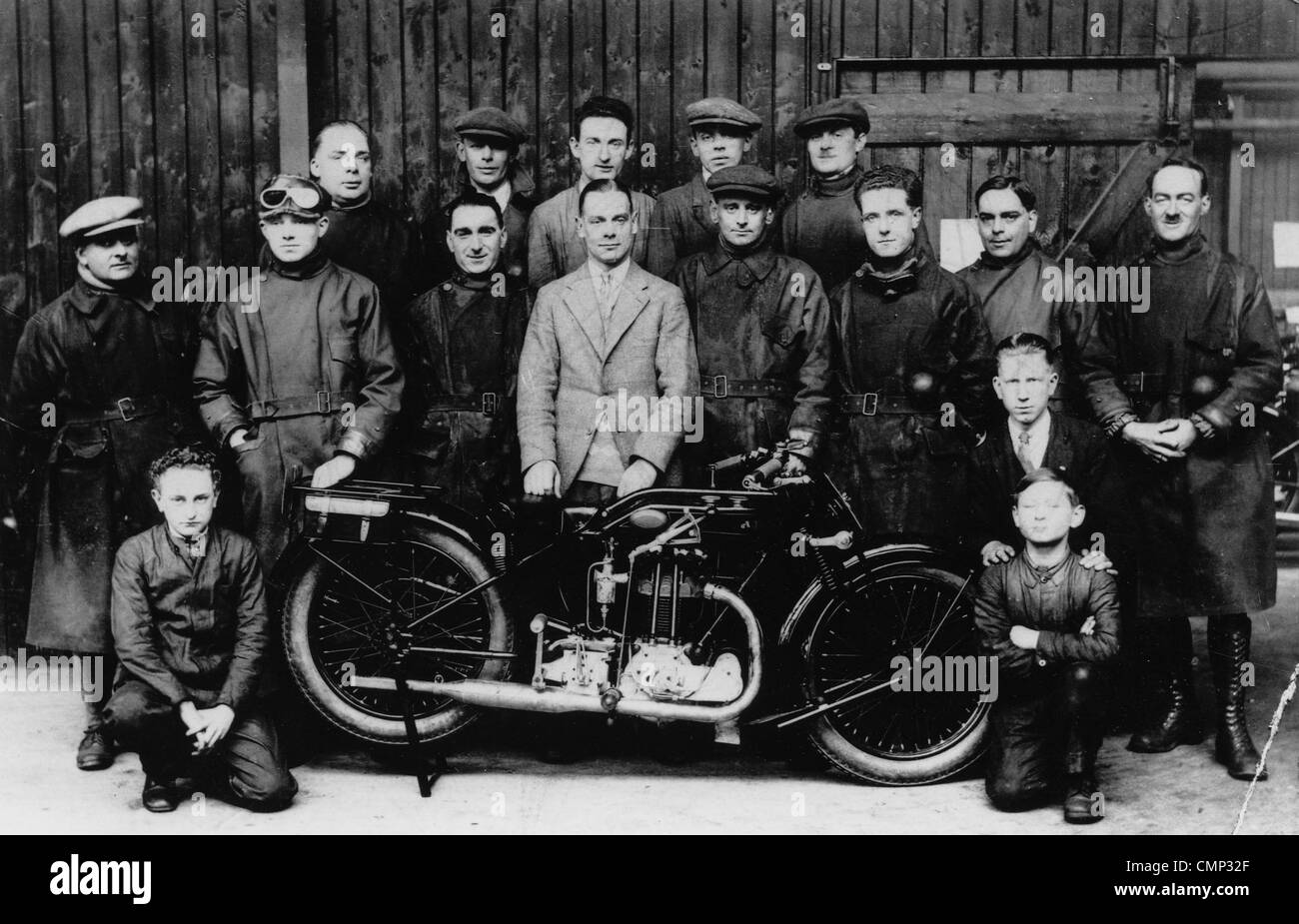 Motorcycle Riders, A. J. Stevens & Company Ltd., Wolverhampton, Early 20th cent. A. J. Stevens (AJS) motorcycle riders with an Stock Photo