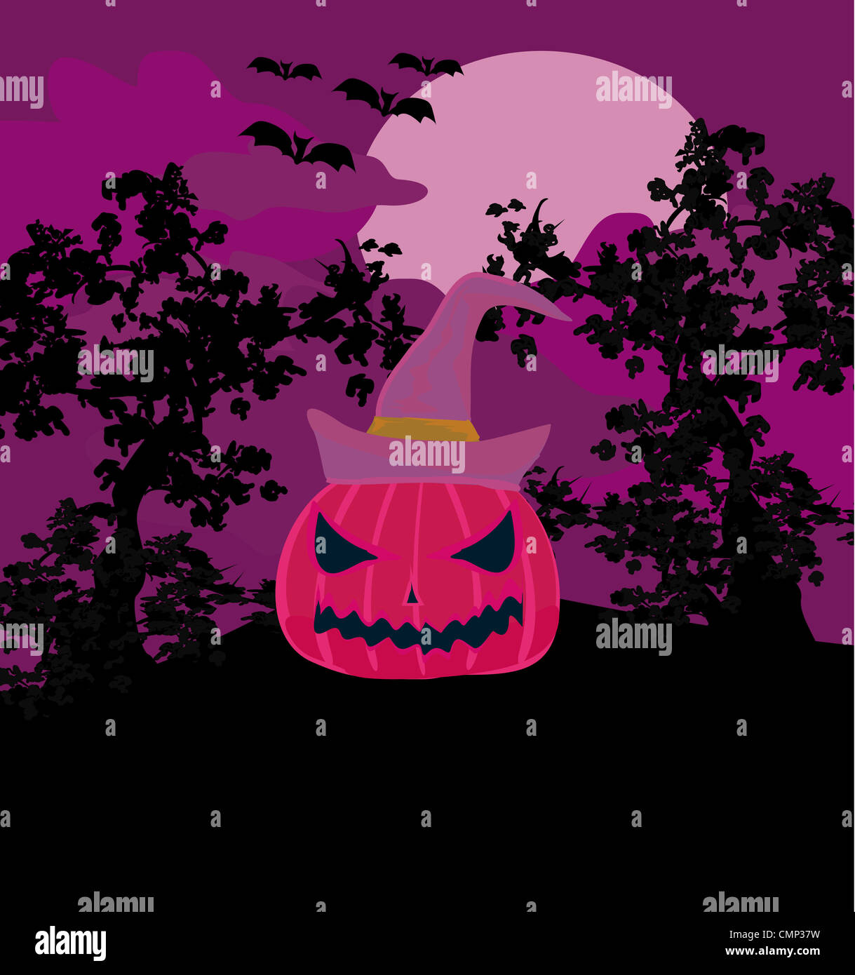 Vector Halloween background with pumpkin and bat. Abstract Classical ...