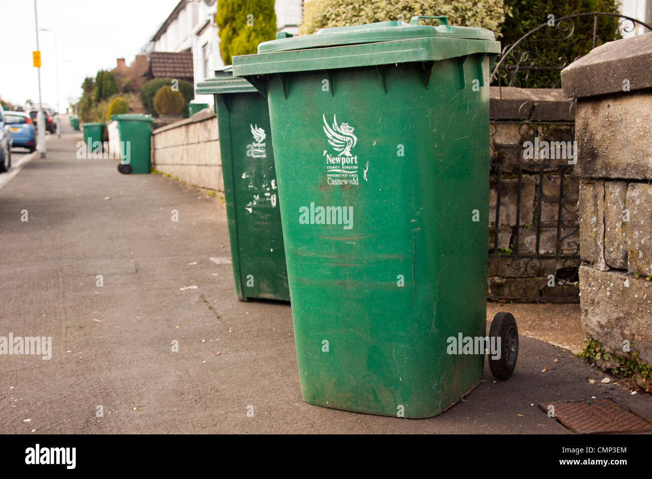 wheelie bins waiting for council collection Stock Photo Alamy
