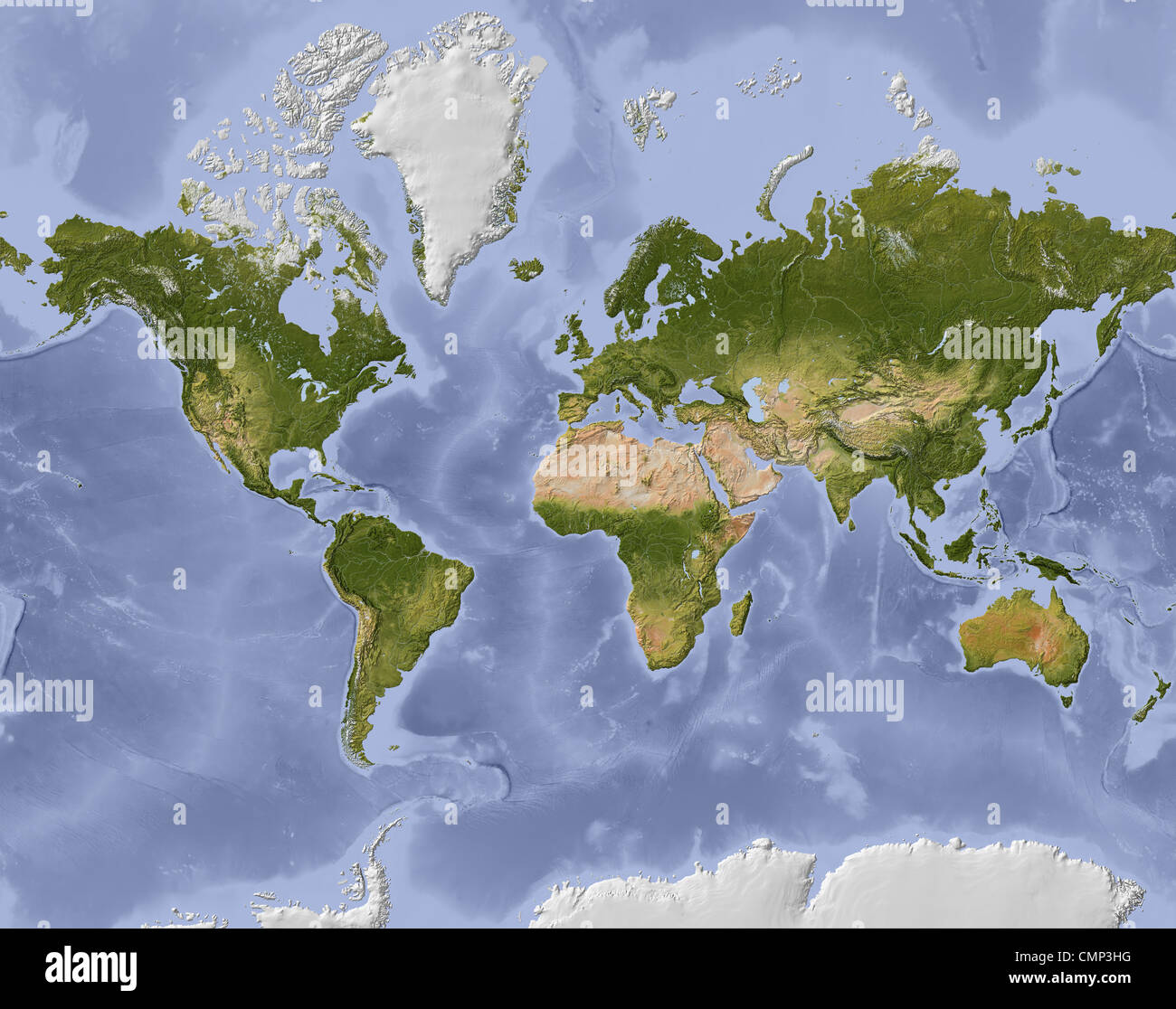 World map, shaded relief. Stock Photo