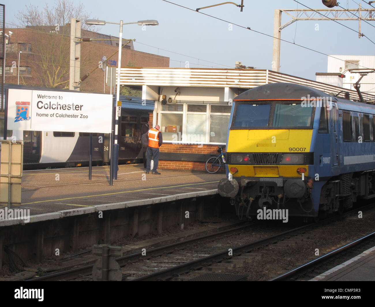 train arriving at colchester station Stock Photo Alamy