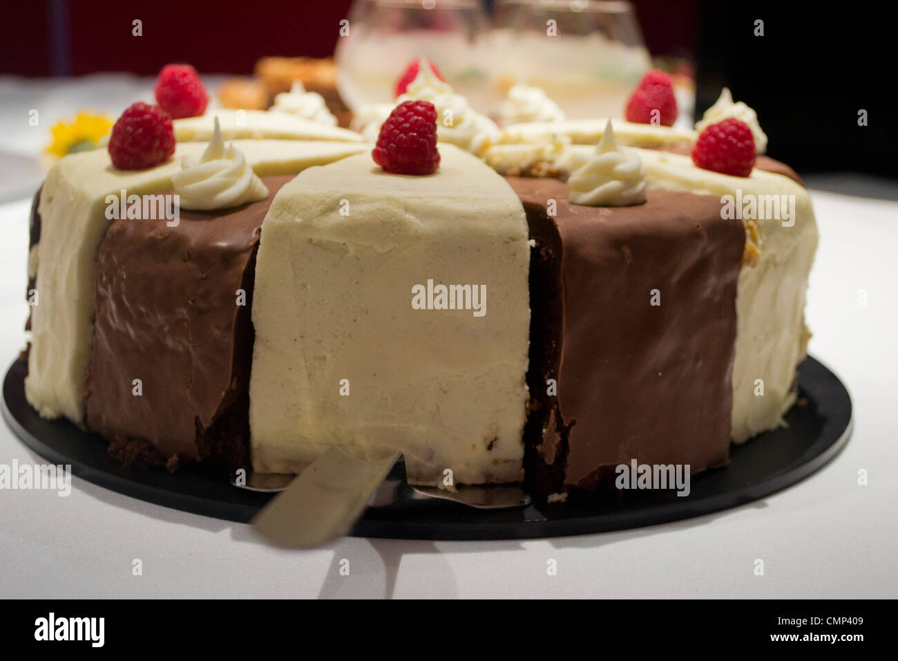 A chocolate and vanilla cake Stock Photo