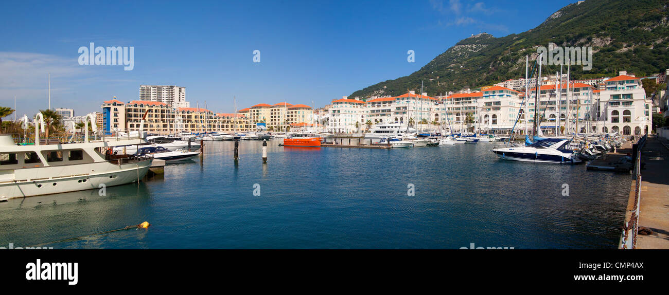 panorama  Queensway Quay marina, Rock of Gibraltar Stock Photo
