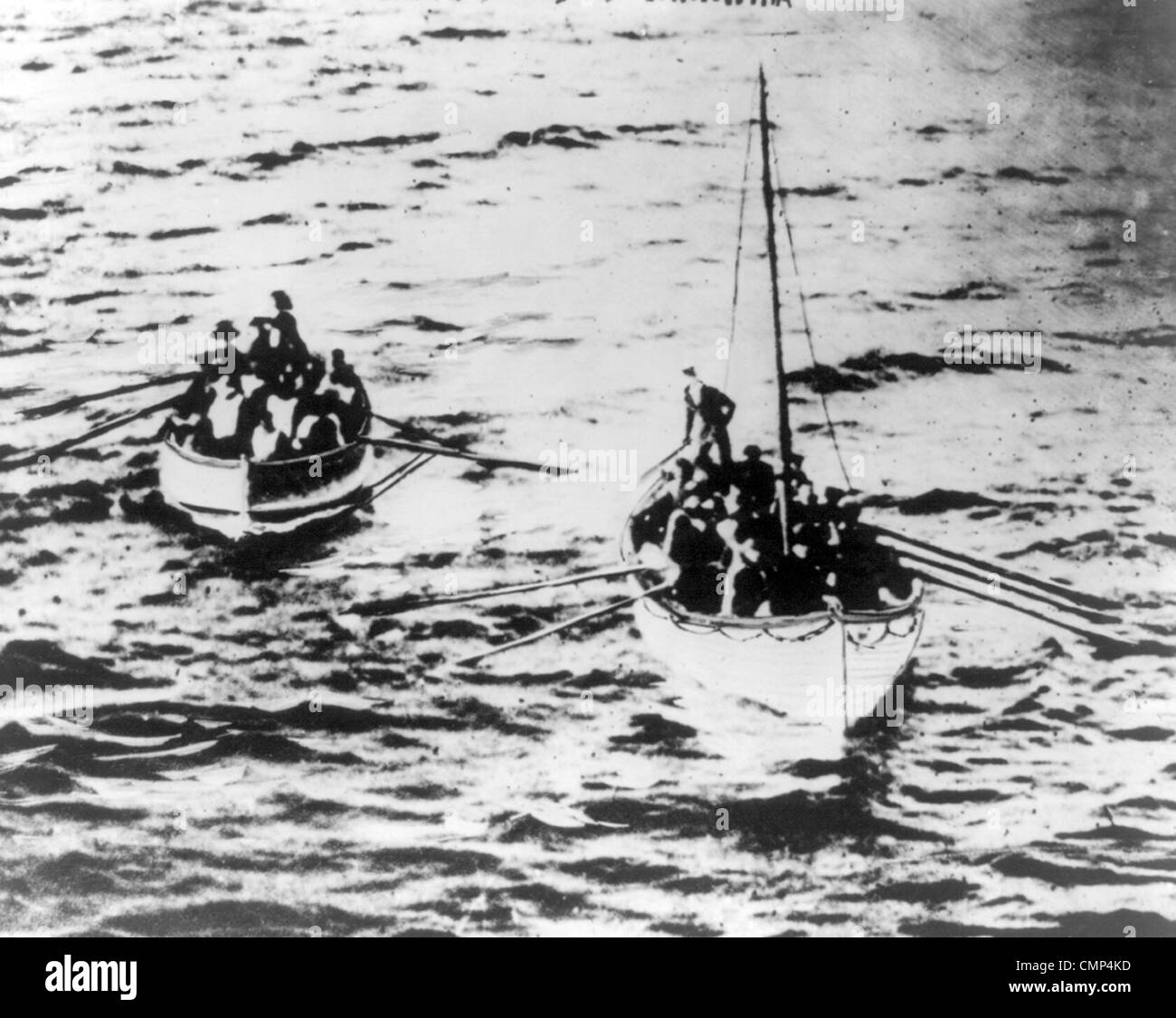 Titanic life boats on way to Carpathia Stock Photo