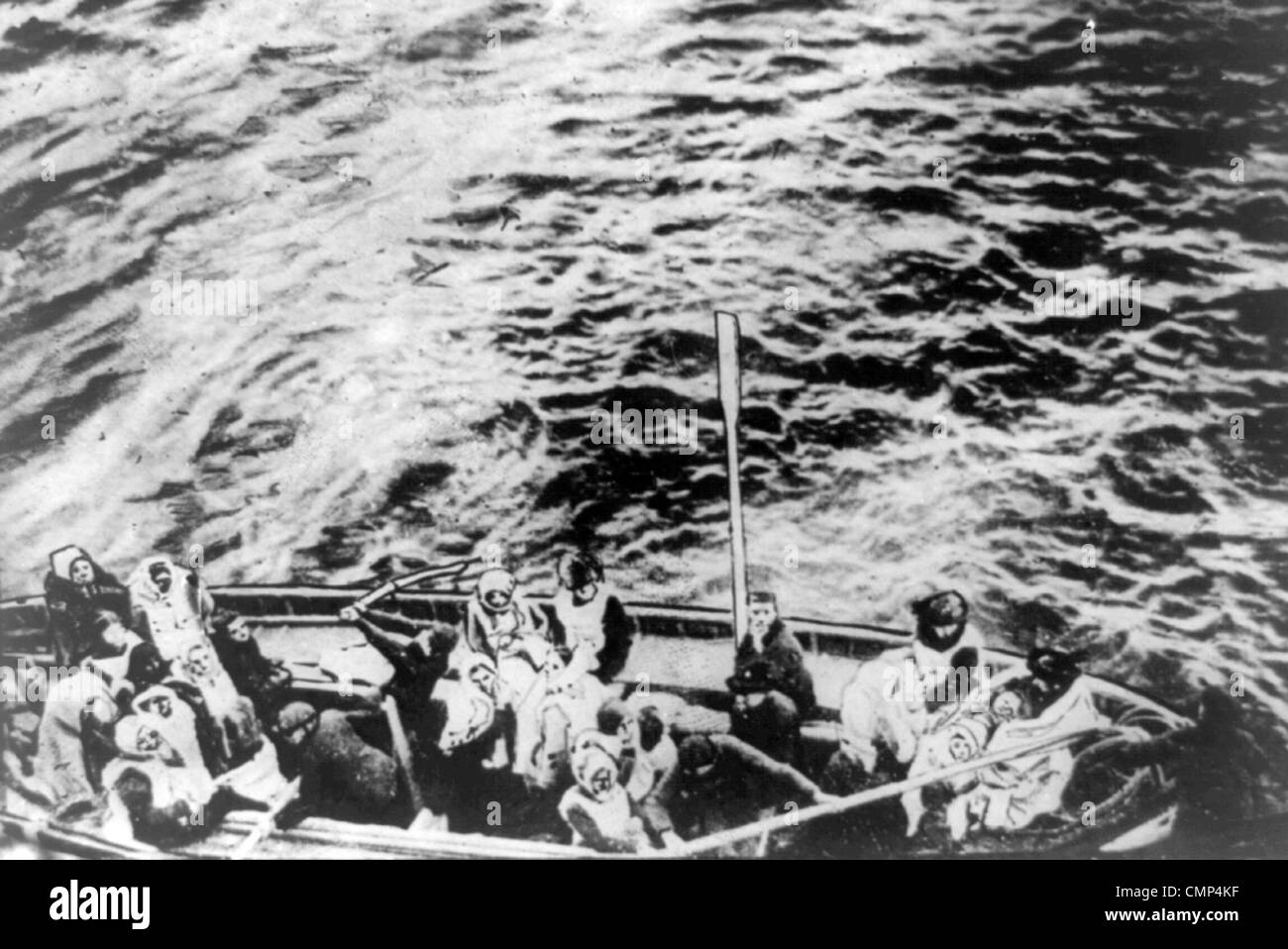 Titanic life boats on way to Carpathia Stock Photo