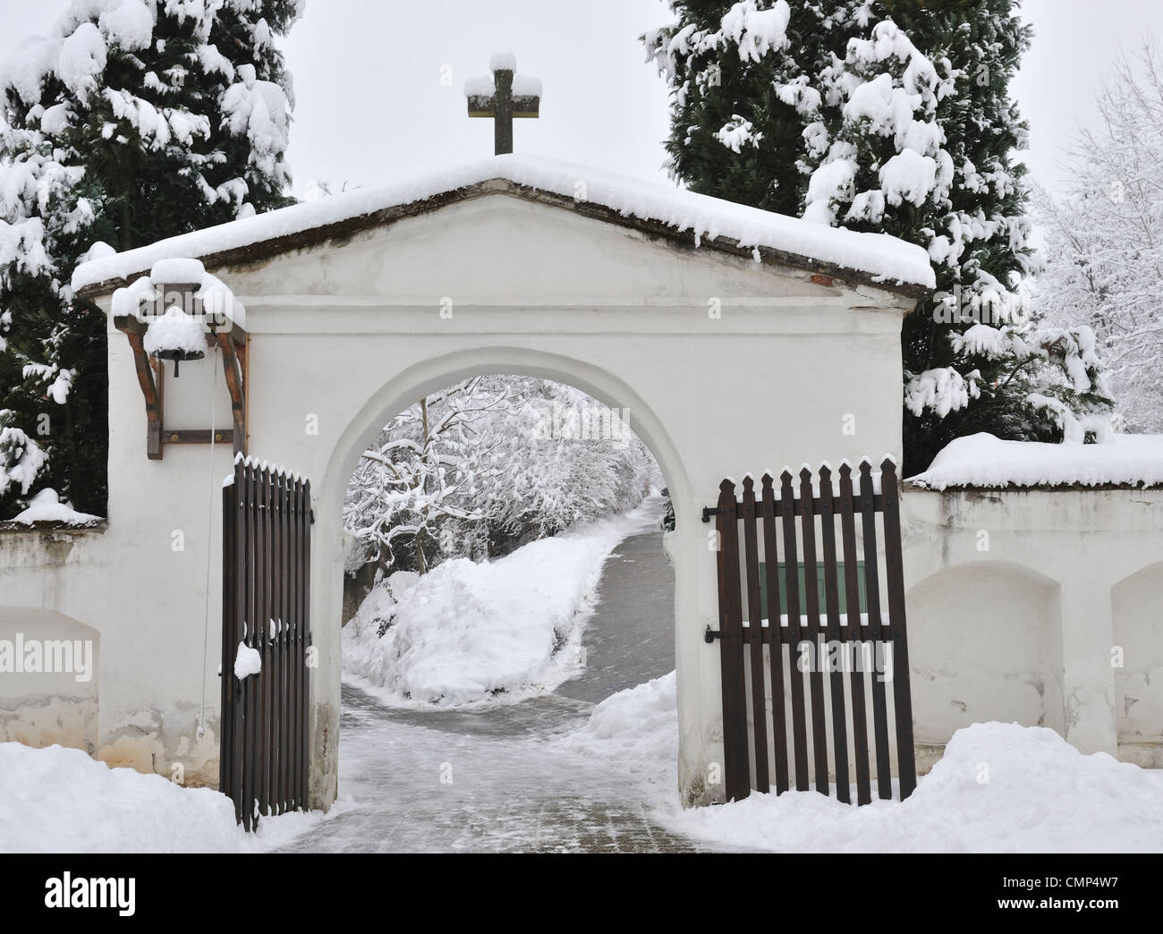 Gate of the Carmelite convent, Barnbach, Styria, Austria Stock Photo ...