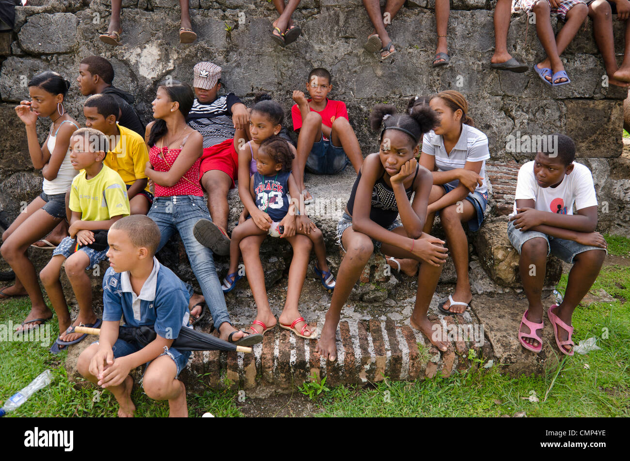 Boys and girls gathered at Devils and Congos Festival Stock Photo