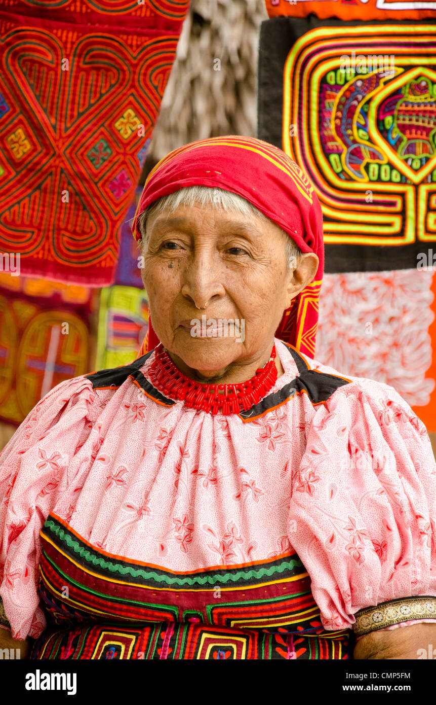Kuna native woman wearing traditional dress Stock Photo