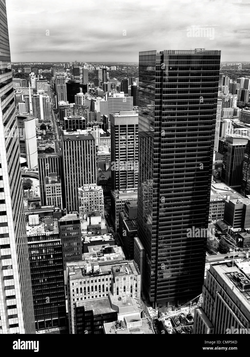 Aerial view of downtown towers Toronto Ontario Canada. Black and white. Stock Photo