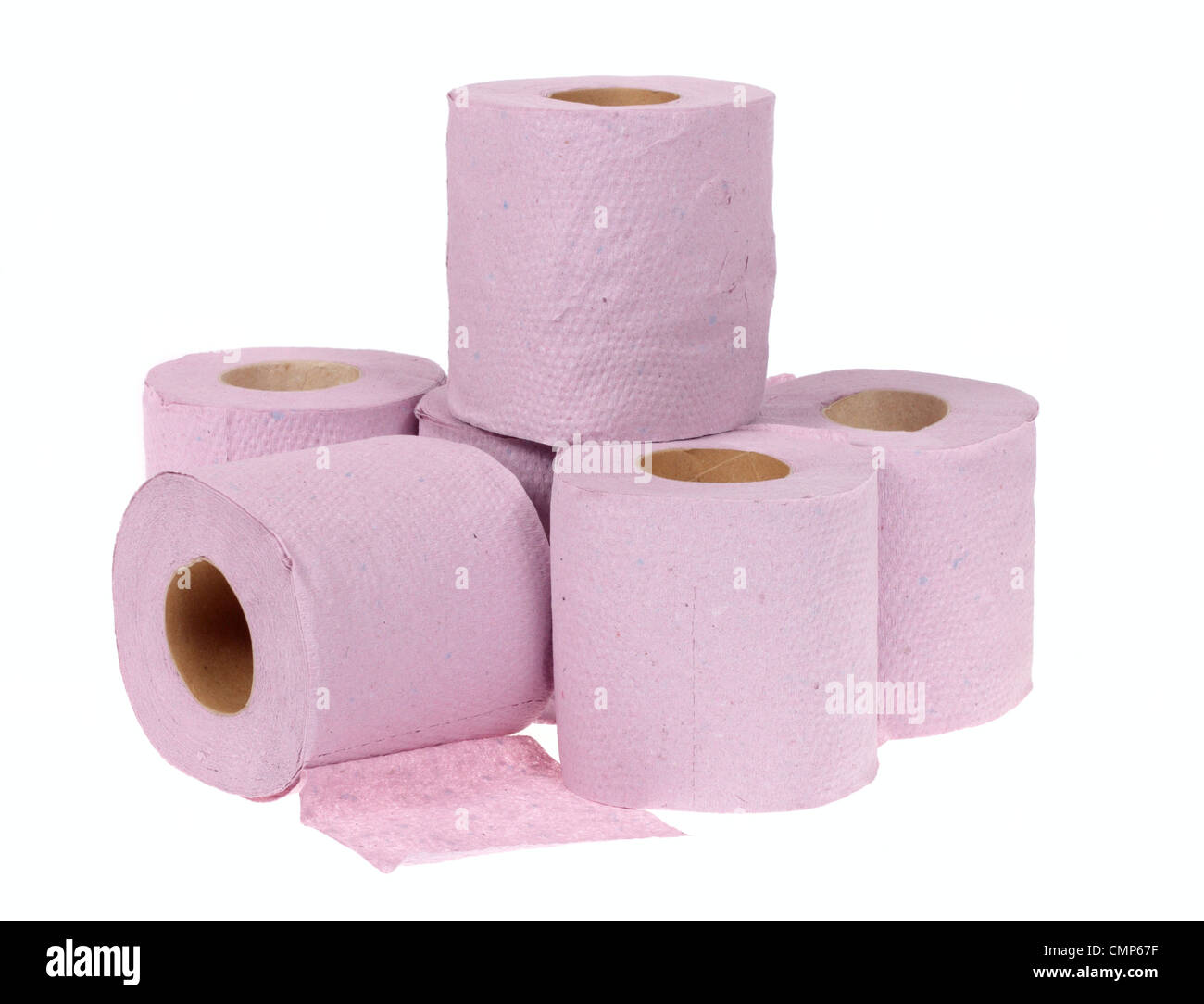 Roll of the pink toilet paper, isolated on white Stock Photo