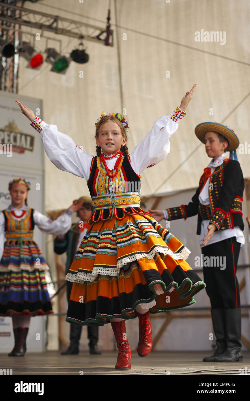 Polish folk dance group performing during St. Dominic's Fair, Gdansk, Poland Stock Photo