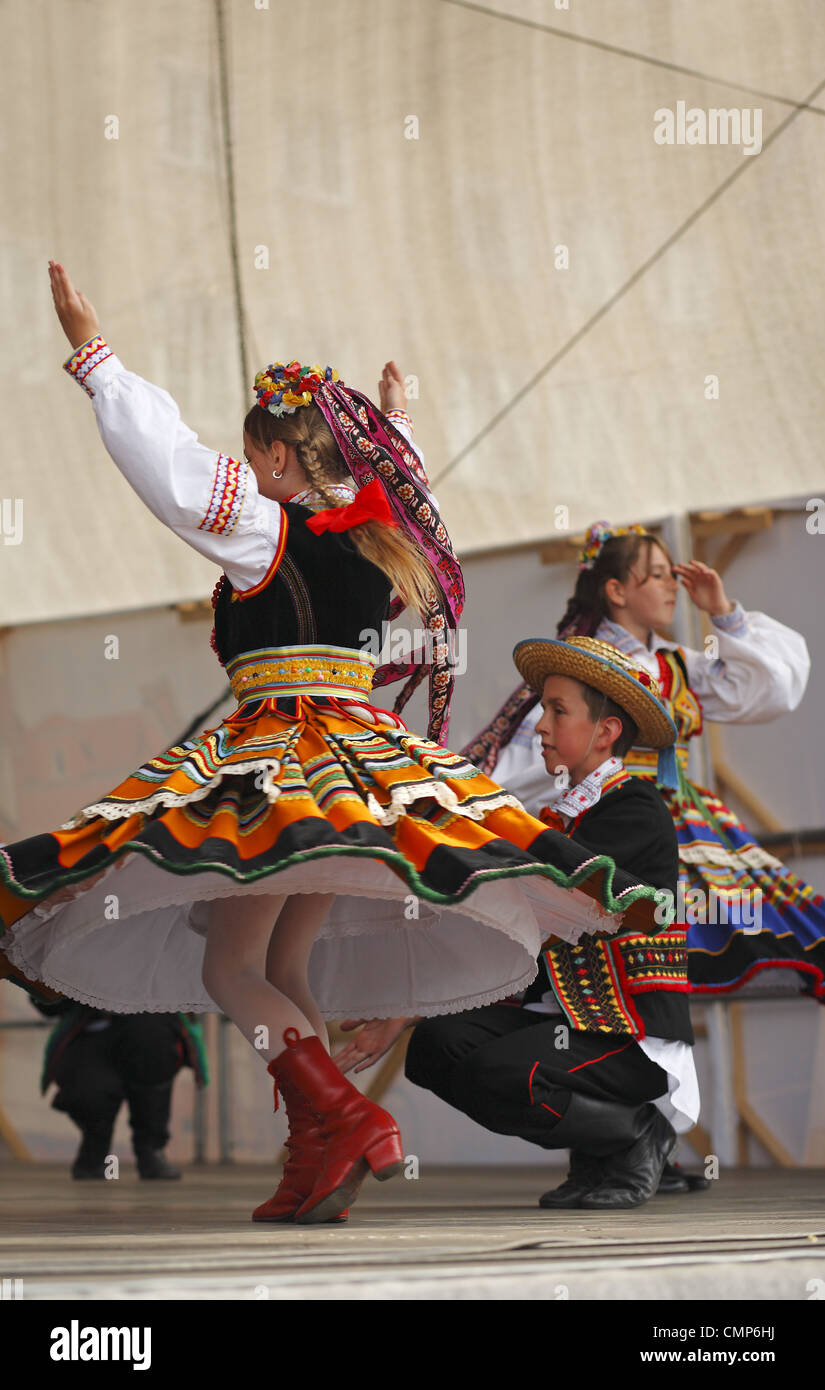 Polish folk dance group performing during St. Dominic's Fair, Gdansk, Poland Stock Photo