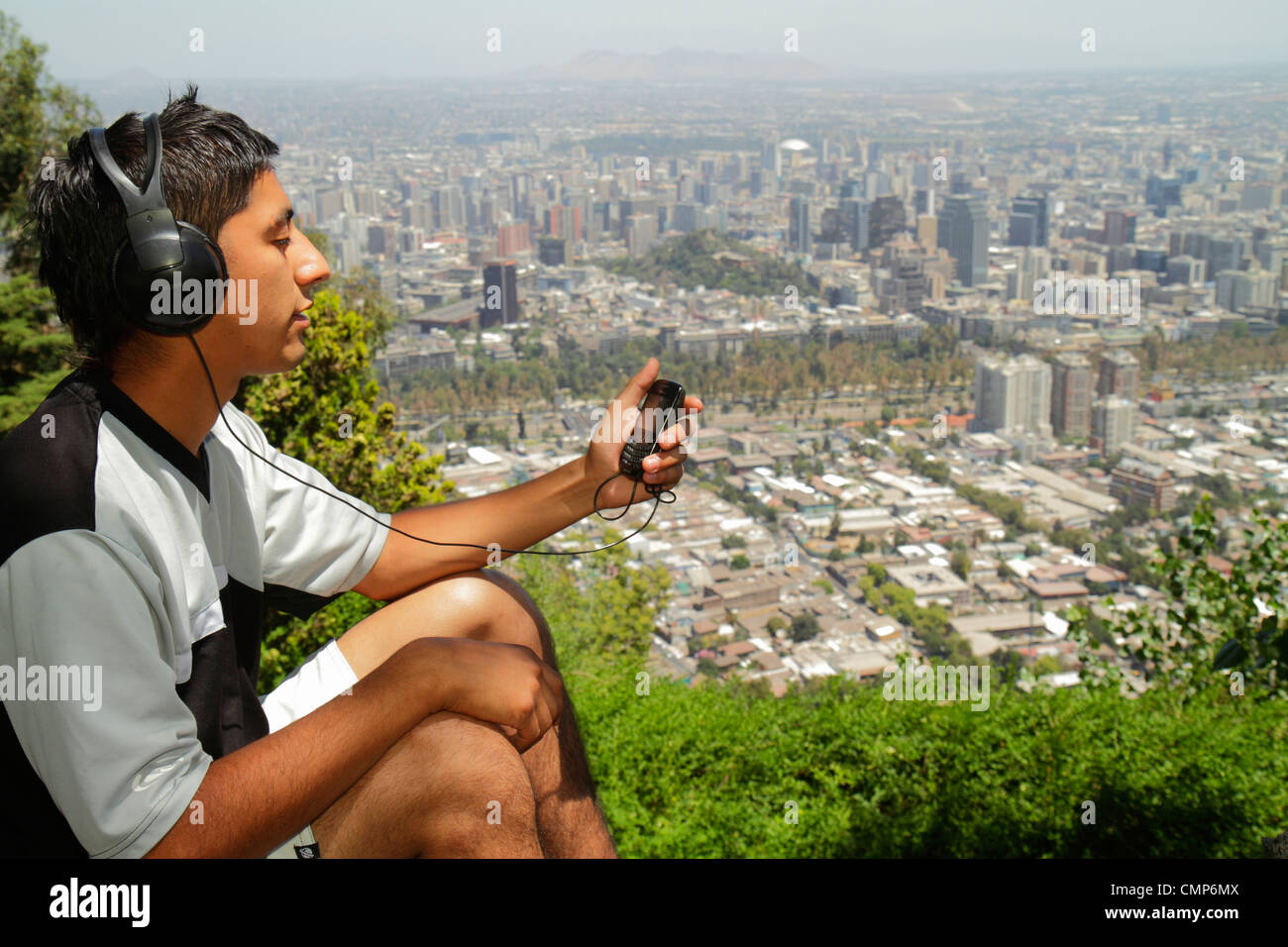 Santiago Chile,Cerro San Cristobal,Estacion Funicular,Bellavista,downtown,view from,aerial overhead view from above,scenic overlook,city skyline citys Stock Photo