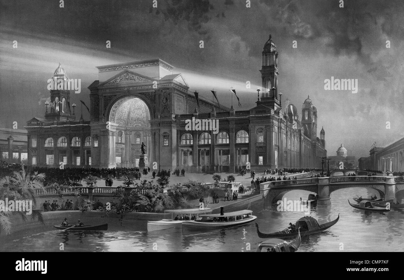 The Electrical building at The World's Columbian Exposition in Chicago in 1892/1893 at night Stock Photo