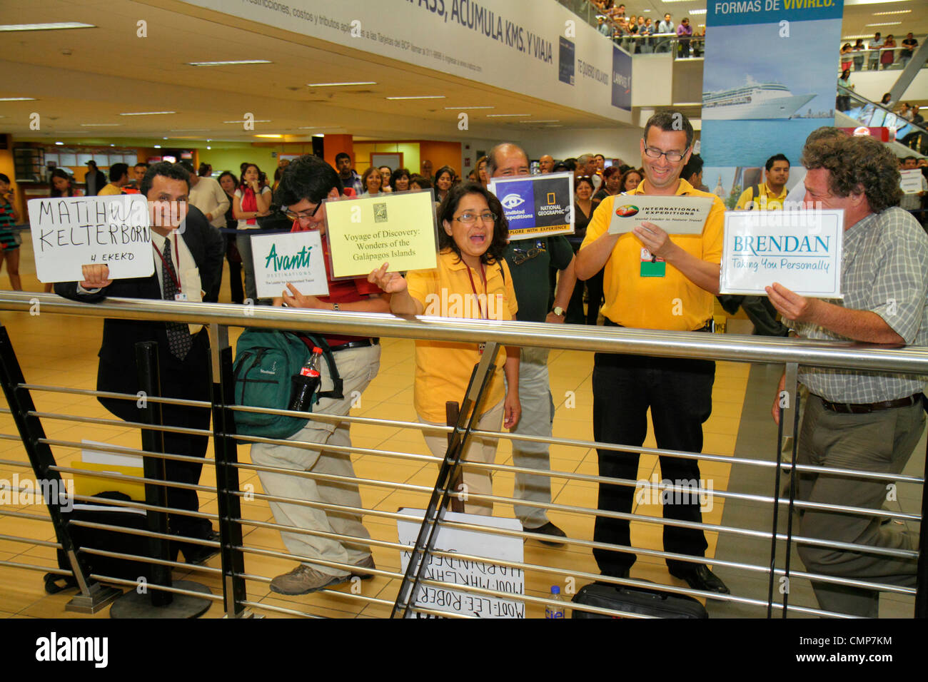 Lima Peru,Jorge Chávez International Airport,LIM,passenger terminal,arrivals,transportation,chauffer,driver,signs,handwritten,Hispanic man men male,wo Stock Photo