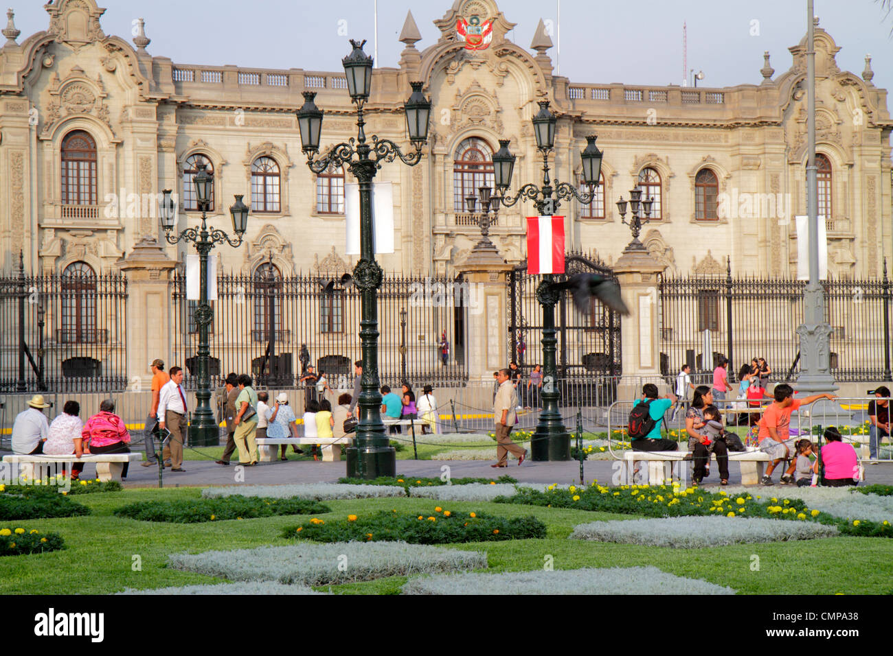 Lima Peru,Plaza de Armas,Palacio de Gobierno,Government Palace,government building,neo Baroque,architecture,architectural,outside exterior gate,public Stock Photo