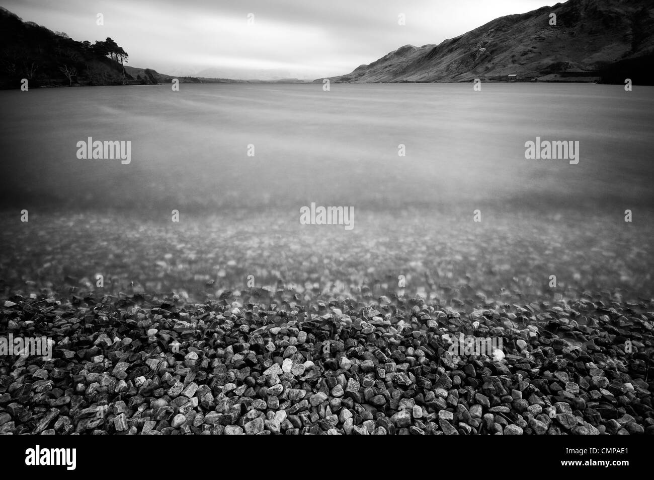 Kylemore lough lake Connemara galway ireland ultra long exposure black and white B+W Stock Photo