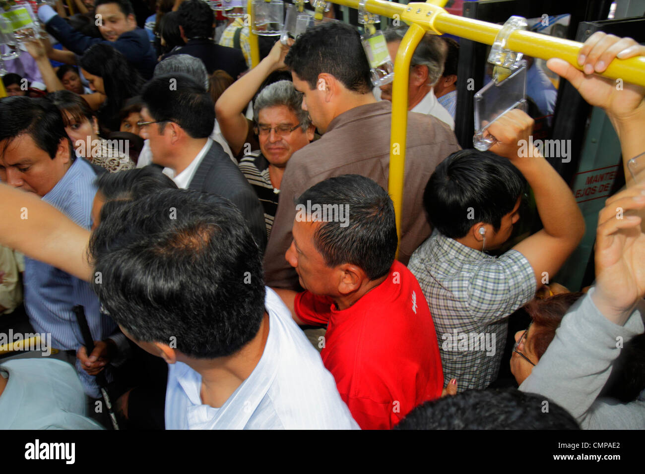 Lima Peru,Avenida Emancipacion,Metropolitano Bus Line,public transport,bus,coach,standing,Hispanic Latin Latino ethnic immigrant immigrants minority,m Stock Photo