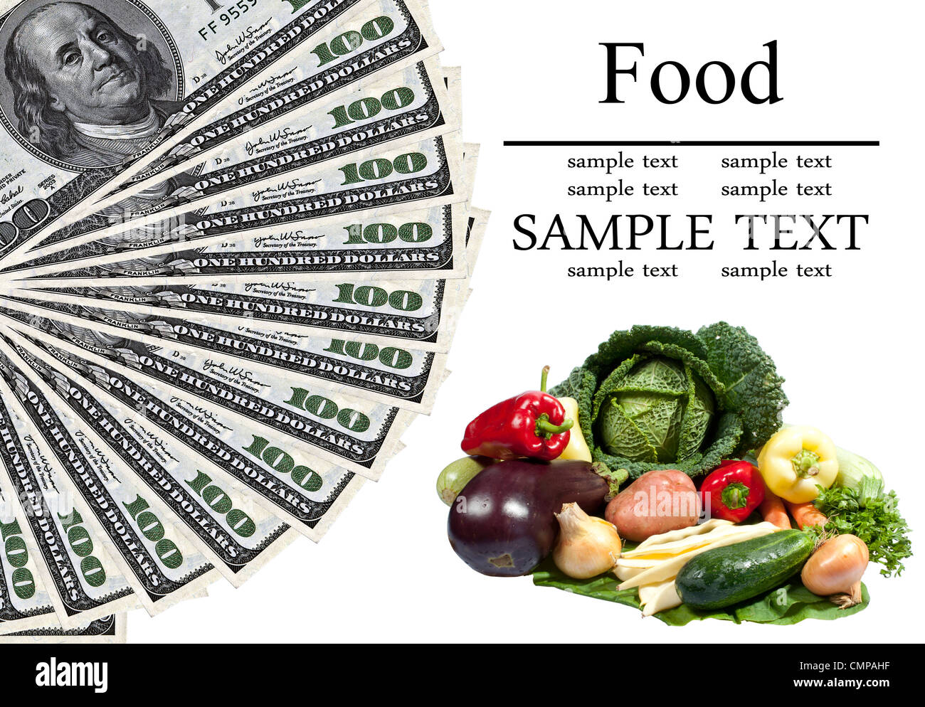 Vegetables and dollars Food expenses conceptual image Stock Photo Alamy
