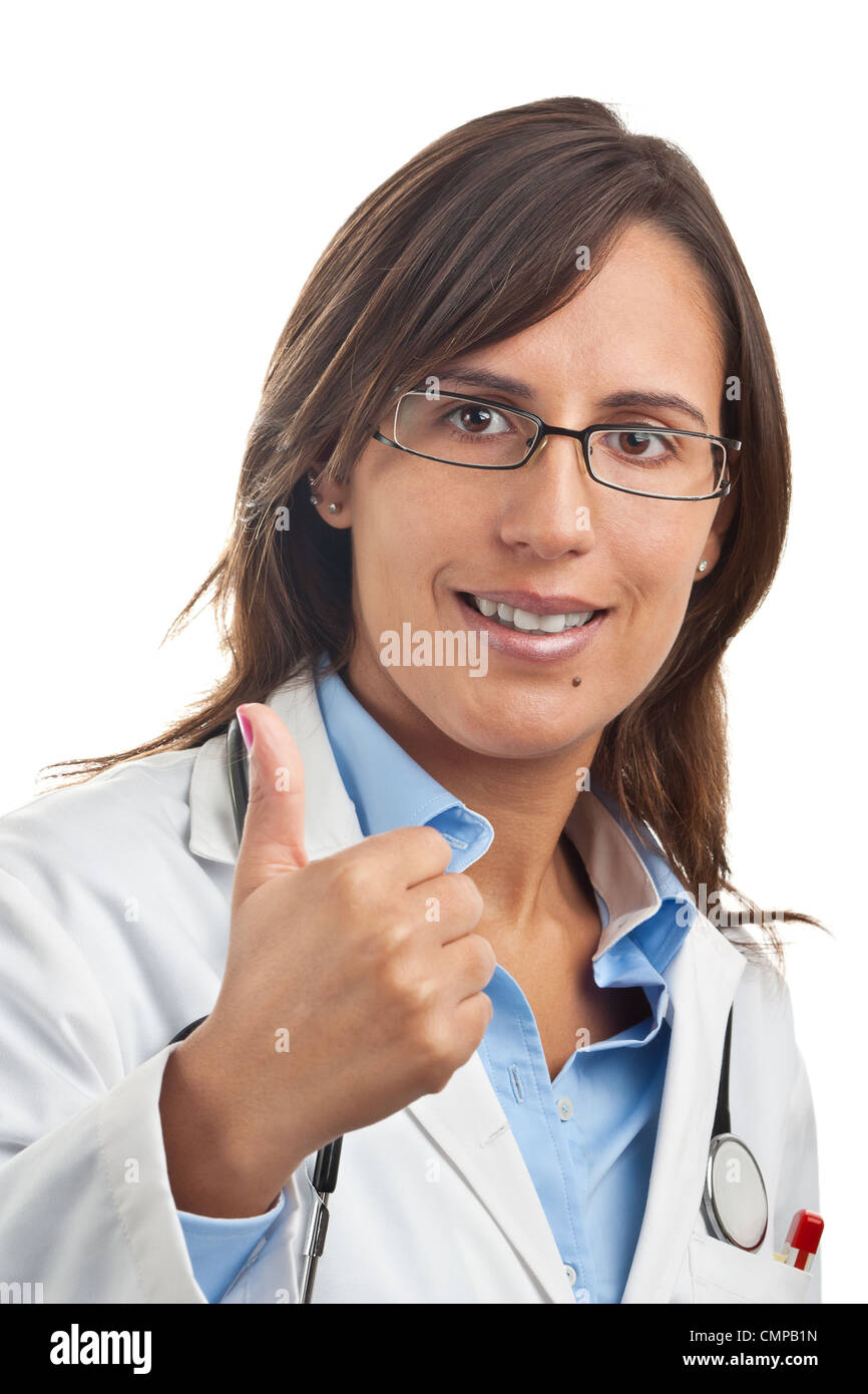 Woman Doctor expressing positivity with Thumbs up Gesture Stock Photo ...