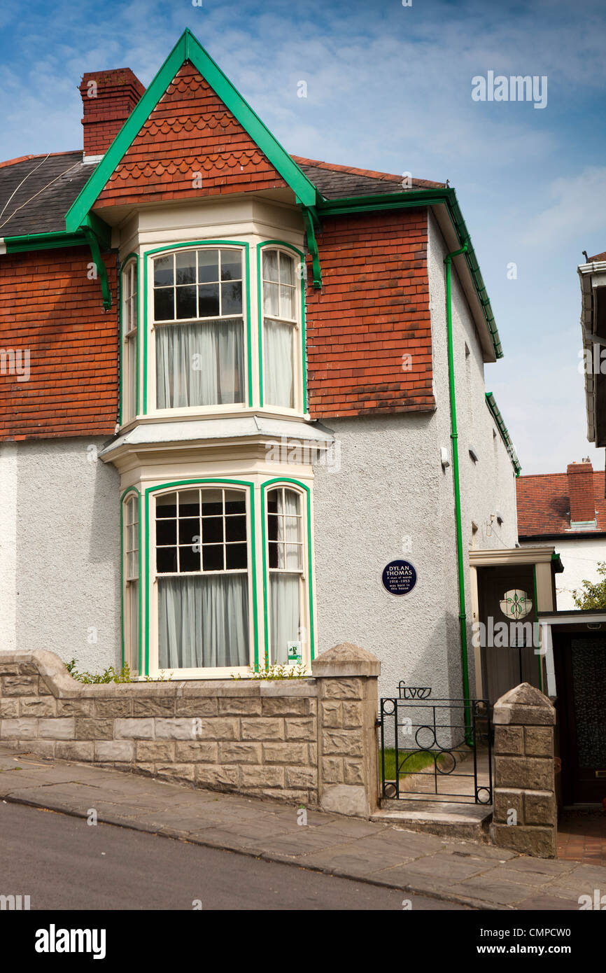 UK, Wales, Swansea, 5 Cwmdonkin Road, birthplace and early home of Writer and Poet, Dylan Thomas Stock Photo
