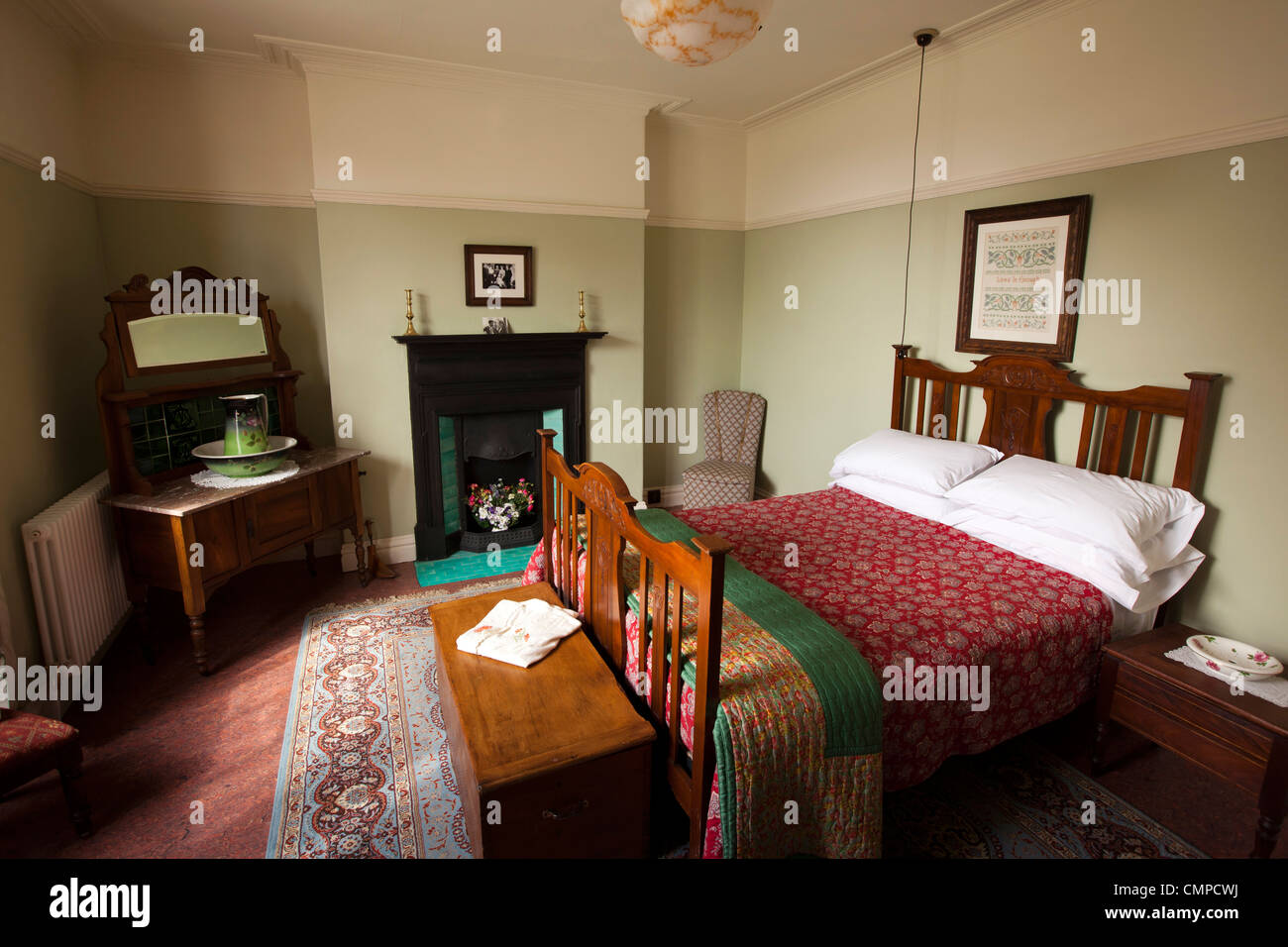 UK, Wales, Swansea, 5 Cwmdonkin Road, birthplace and early home of Writer and Poet, Dylan Thomas, bedroom Stock Photo