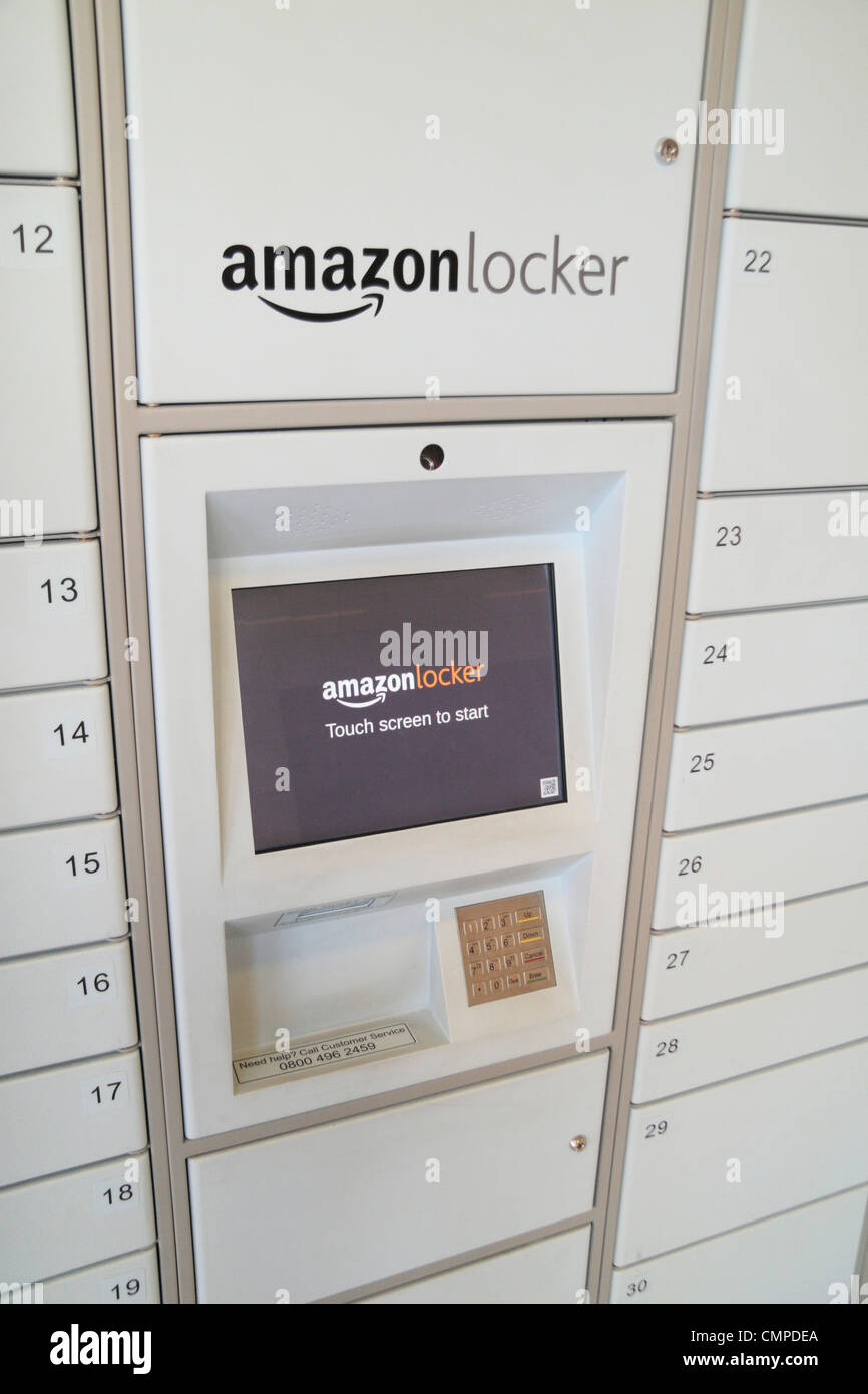 The Amazon Locker collection facility in Hammersmith Broadway, West London, UK. Stock Photo
