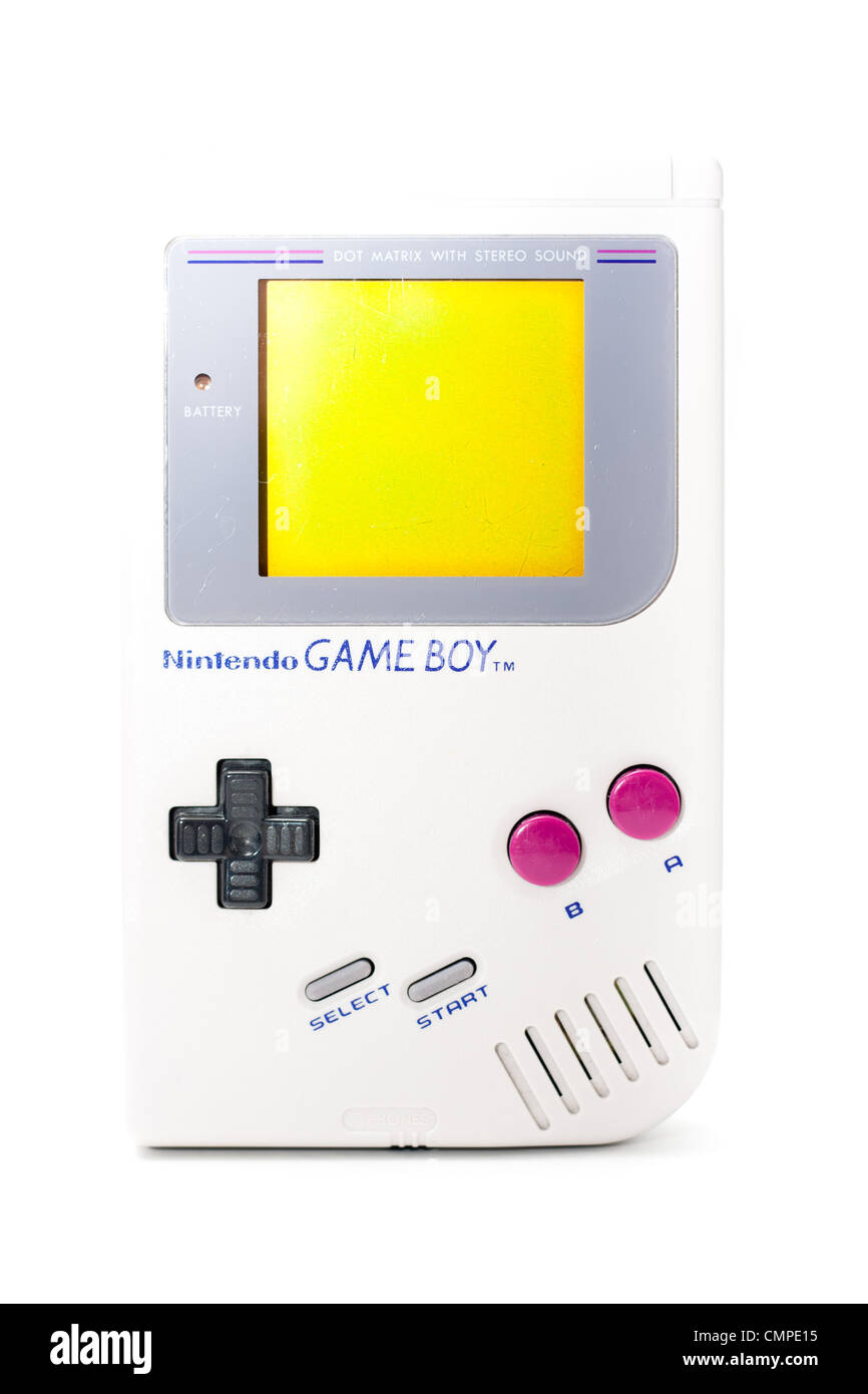 An original Nintendo Game Boy games console. Released in 1989, it is the first handheld console in the Game Boy line. Stock Photo