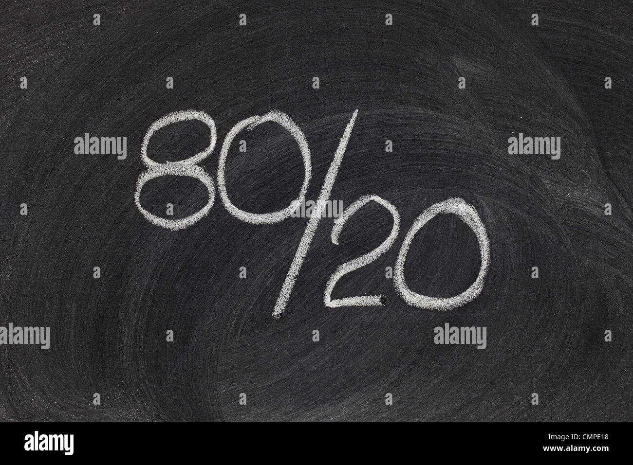 Pareto principle or eighty-twenty rule represented on a blackboard - white chalk handwriting Stock Photo
