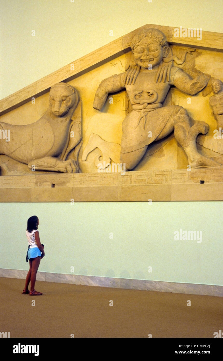 Europe Greece Corfù  Archaeological Museum The pediment Gordon from the Doric temple of Artemis Stock Photo