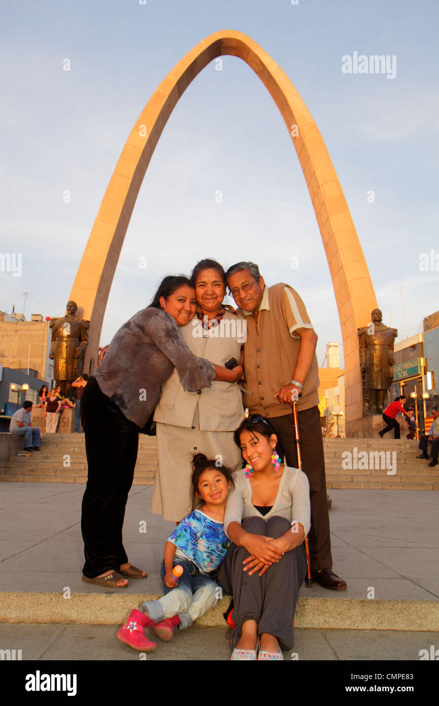 Tacna Peru,Avenida San Martin,Plaza de Armas,public park,square,Arco Parabolico,parabolic arch,monument,War of the Pacific,memorial,Hispanic ethnic ma Stock Photo