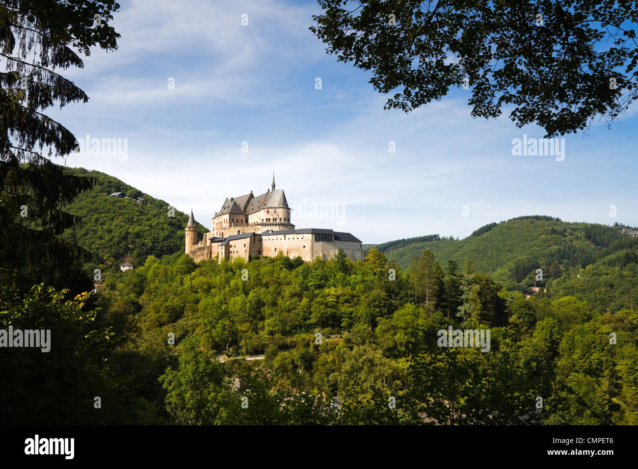Vianden, Medieval castle build on top of the mountain in Luxembourg or Letzebuerg Stock Photo